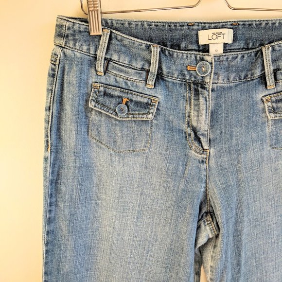 [Ann Taylor LOFT] Retro Front Flap Pockets Welt Back Pockets Denim Buttons Sz 10 - Picture 1 of 6